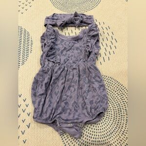 6-12 Kyte Baby Bubble Romper Taro Leopard matching headband